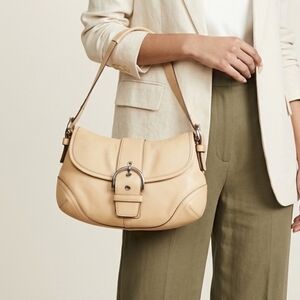 Coach Soho Flap Shoulder Bag, style number 9248. Beige Tan Leather.